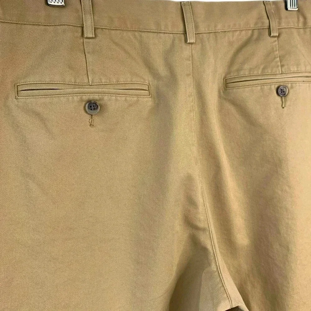 Lands' End Traditional Fit Pleated Chino Pants Men Size 38 Khaki Straight Leg